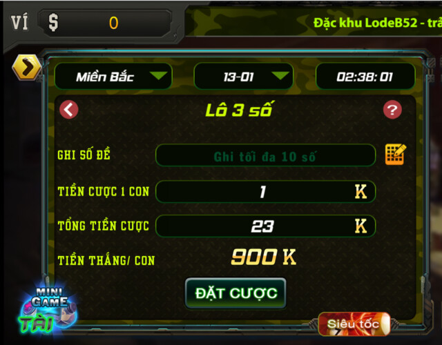 Ô cá cược lô 3 số tại cổng game B52club