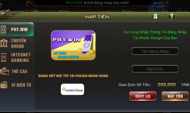 Liên kết Pay.win với tài khoản iBanking